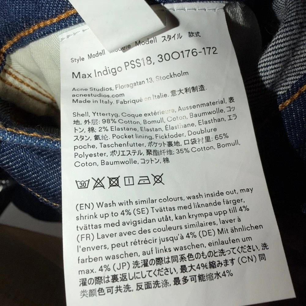 Acne Studios Blå Konst Floragatan Stockholm Max Indigo Jeans NWOT Slim Fit 30x32